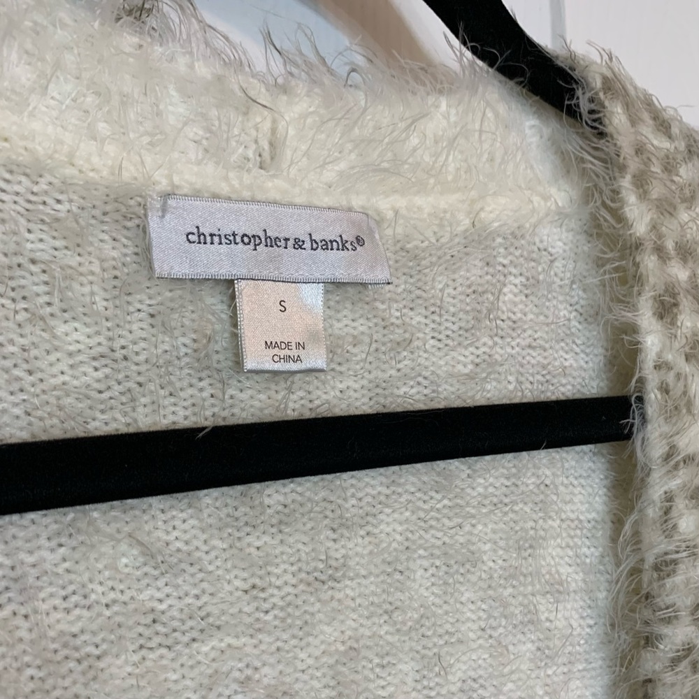 Christopher & Banks Fuzzy Tan Leopard Print Cardigan, Size S - Picture 5 of 7
